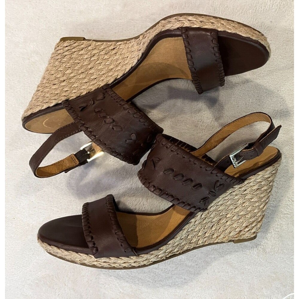 JACK ROGERS Espresso Brown Leather VANESSA Jute Wedge Sandal Size 8.5 M